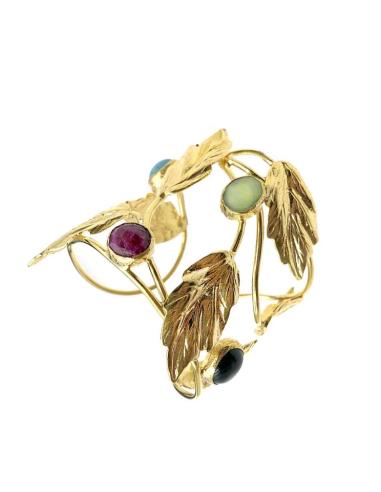 PULSERAS DORADAS DE MODA DISEÑO CALADO DE HOJAS Y PIEDRAS