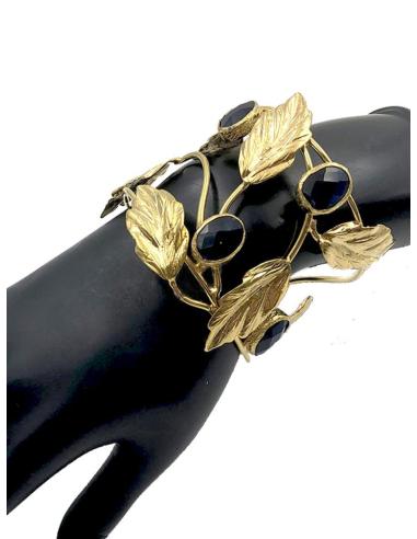 PULSERAS DORADAS Y AZULES MARINO CON CALADO DE HOJAS