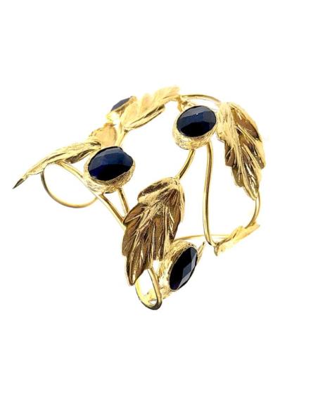 PULSERAS DORADAS Y AZULES MARINO CON CALADO DE HOJAS