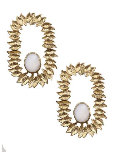 PENDIENTES BODA DORADOS DE ARO CON HOJITAS Y PIEDRA BLANCA