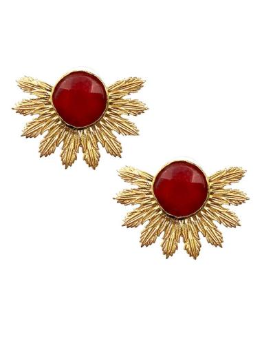 ELEGANTE PENDIENTE CORTO DORADO Y ROJO DISEÑO ABANICO