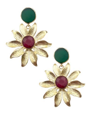 PENDIENTES DE FLOR PRECIOSOS CON PIEDRAS VERDE Y GRANATE