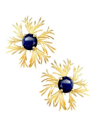 PENDIENTES CORTOS ESTILO VINTAGE CON PIEDRA AZUL MARINO