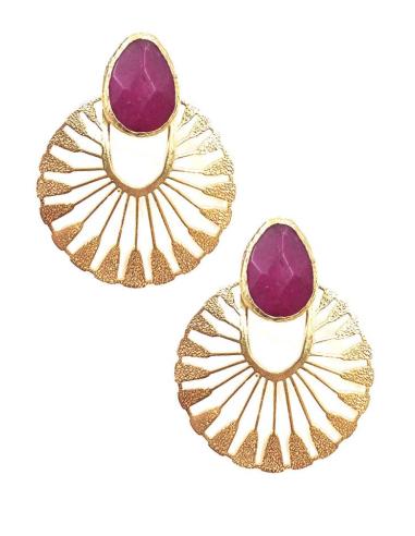 PENDIENTES DORADOS PARA BODAS DISEÑO CALADO CON PIEDRA COLOR