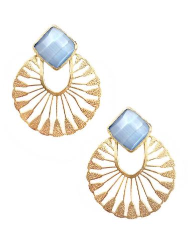 PENDIENTES DORADOS PARA BODAS DISEÑO CALADO CON PIEDRA COLOR