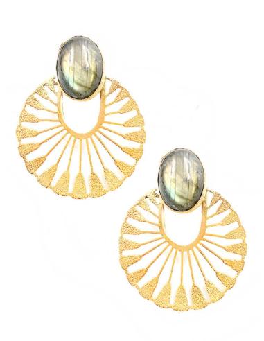 PENDIENTES DORADOS PARA BODAS DISEÑO CALADO CON PIEDRA COLOR