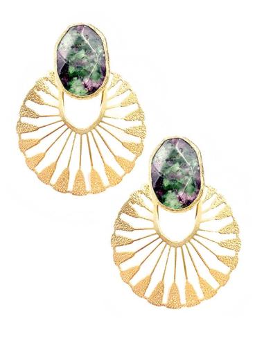 PENDIENTES DORADOS PARA BODAS DISEÑO CALADO CON PIEDRA COLOR