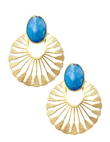 PENDIENTES DORADOS PARA BODAS DISEÑO CALADO CON PIEDRA COLOR