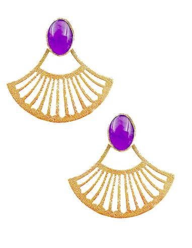 PENDIENTES DORADOS CORTOS DISEÑO DE ABANICO Y PIEDRA