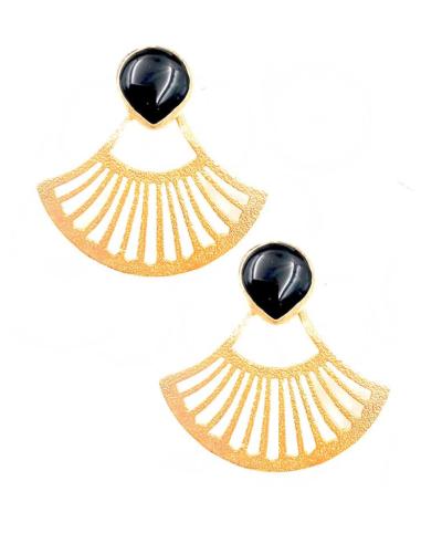 PENDIENTES DORADOS CORTOS DISEÑO DE ABANICO Y PIEDRA