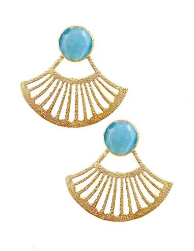 PENDIENTES DORADOS CORTOS DISEÑO DE ABANICO Y PIEDRA