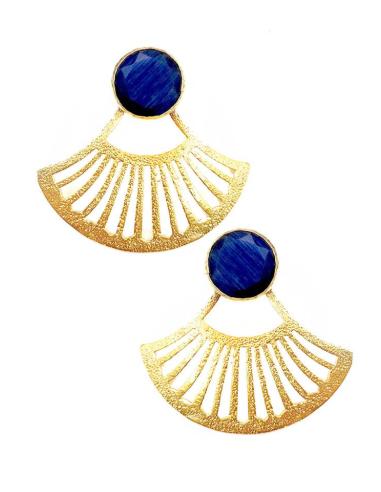 PENDIENTES DORADOS CORTOS DISEÑO DE ABANICO Y PIEDRA