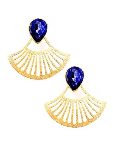 PENDIENTES DORADOS CORTOS DISEÑO DE ABANICO Y PIEDRA