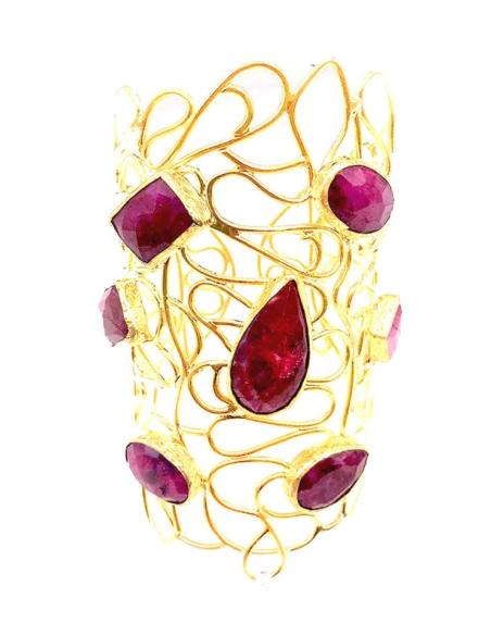 PRECIOSO BRAZALETE DORADO DE BODA CON PIEDRAS BUGAMBILIAS