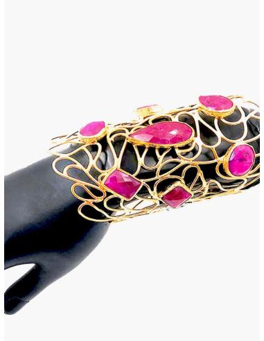 PRECIOSO BRAZALETE DORADO DE BODA CON PIEDRAS BUGAMBILIAS