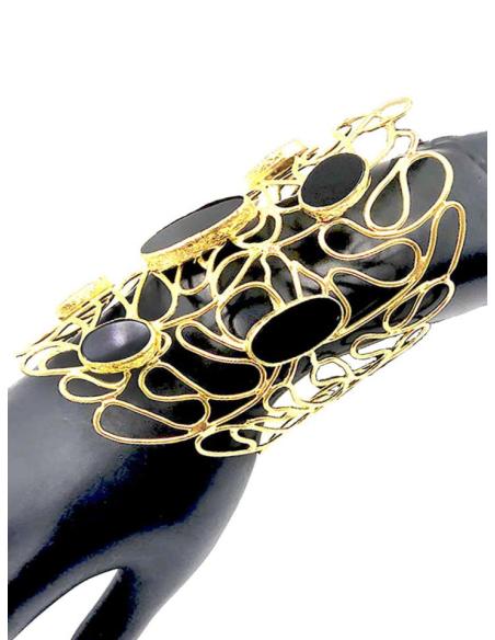 PULSERAS DORADAS CON PRECIOSO DISEÑO CALADO CON PIEDRAS NEGRAS