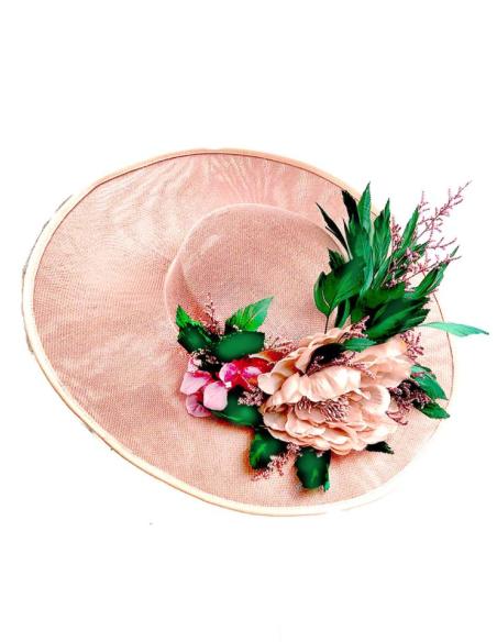 TOCADOS PAMELA ROSA MAQUILLAJE CON FLORES Y PLUMAS VERDES
