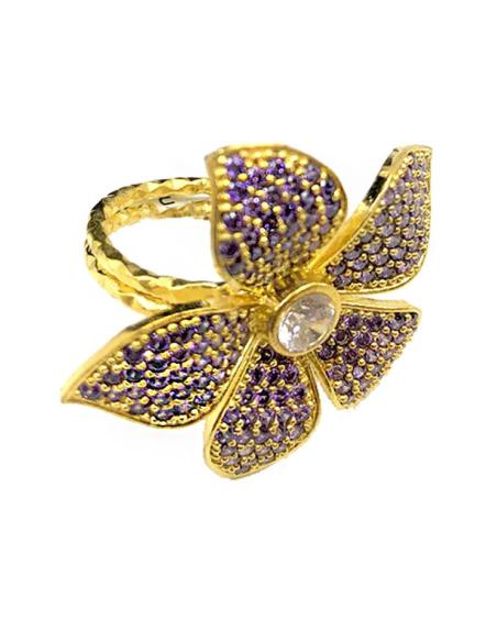ANILLOS GRANDES MORADOS CON VISTOSA FLOR DE PEDRERIA JOYA