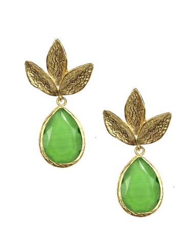 PENDIENTES DE PIEDRA SENCILLOS Y ELEGANTES CON HOJAS DORADAS