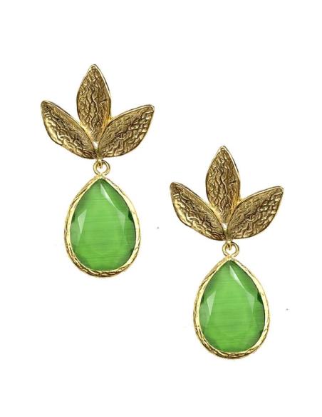 PENDIENTES DE PIEDRA SENCILLOS Y ELEGANTES CON HOJAS DORADAS