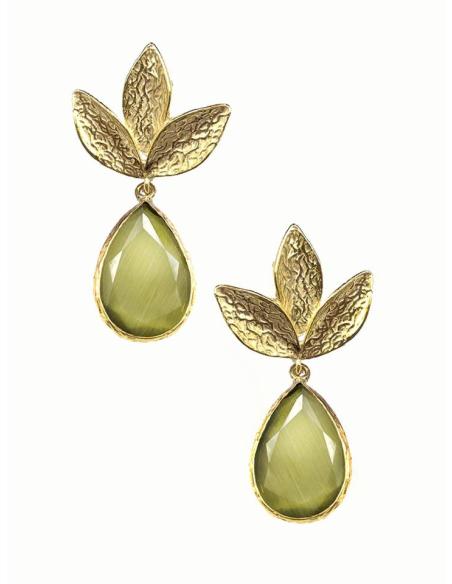 PENDIENTES DE PIEDRA SENCILLOS Y ELEGANTES CON HOJAS DORADAS