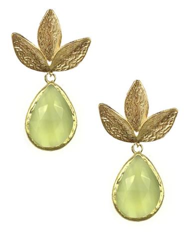 PENDIENTES DE PIEDRA SENCILLOS Y ELEGANTES CON HOJAS DORADAS