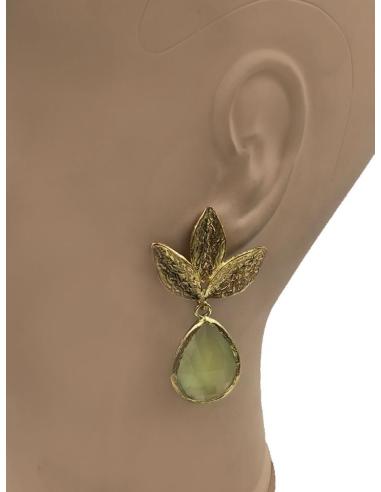 PENDIENTES DE PIEDRA SENCILLOS Y ELEGANTES CON HOJAS DORADAS