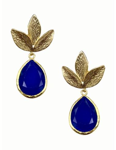 PENDIENTES DE PIEDRA SENCILLOS Y ELEGANTES CON HOJAS DORADAS