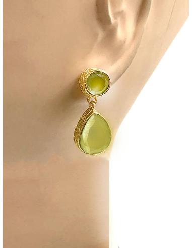 PENDIENTES PEQUEÑOS DE PIEDRA DE COLOR CON BAÑO DE ORO