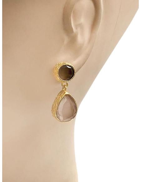 PENDIENTES PEQUEÑOS DE PIEDRA DE COLOR CON BAÑO DE ORO