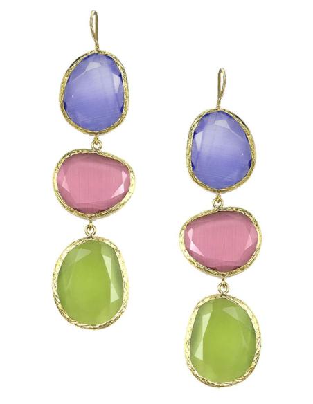 PENDIENTES LARGOS CON PIEDRAS GRANDES ROSA, VERDE Y AZUL