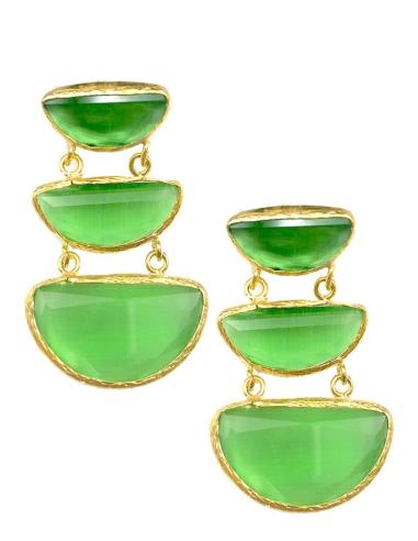 PENDIENTES LARGOS ELEGANTES CON TRIO DE PIEDRAS VERDE ESMERALDA