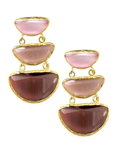 PENDIENTES LARGOS ELEGANTES CON TRIO DE PIEDRAS ROSAS Y MALVAS
