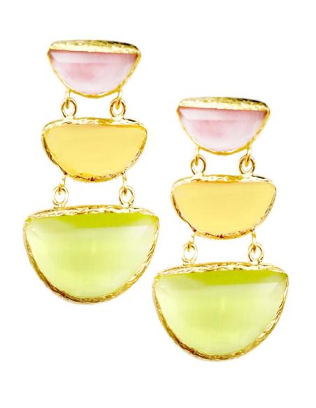 PENDIENTES LARGOS ELEGANTES CON TRIO DE PIEDRAS PASTEL