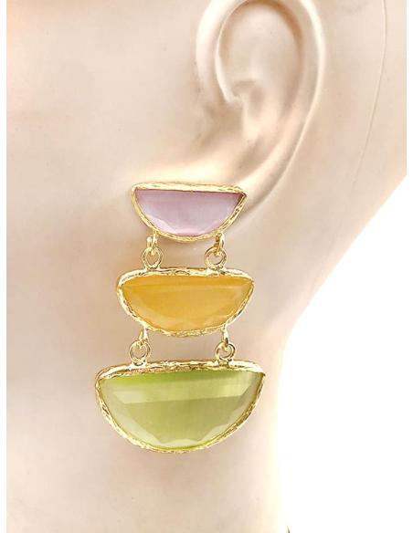 PENDIENTES LARGOS ELEGANTES CON TRIO DE PIEDRAS PASTEL