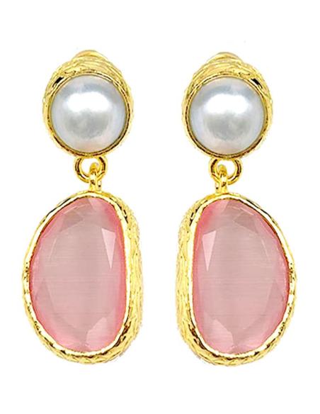 PENDIENTES PEQUEÑOS DE PERLA Y PIEDRA COLOR PARA BODAS DE DIA