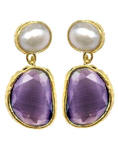 PENDIENTES PEQUEÑOS DE PERLA Y PIEDRA COLOR PARA BODAS DE DIA
