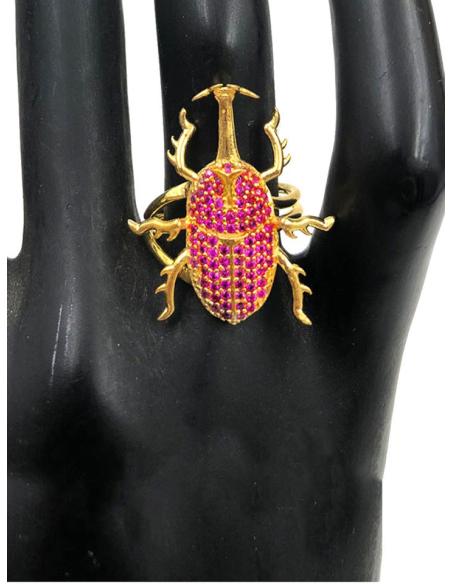 ANILLOS ORIGINALES FUCSIAS CON AMULETO DE ESCARABAJO EGIPCIO