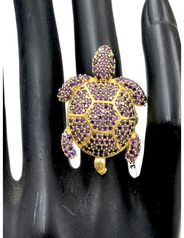 ANILLOS MORADOS AJUSTABLES CON SIMPATICO DISEÑO DE TORTUGA