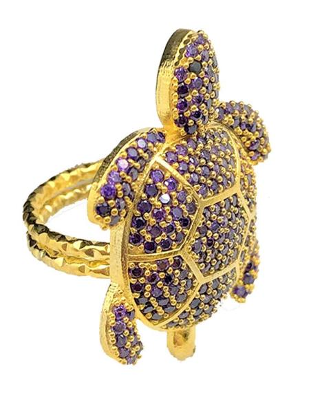 ANILLOS MORADOS AJUSTABLES CON SIMPATICO DISEÑO DE TORTUGA