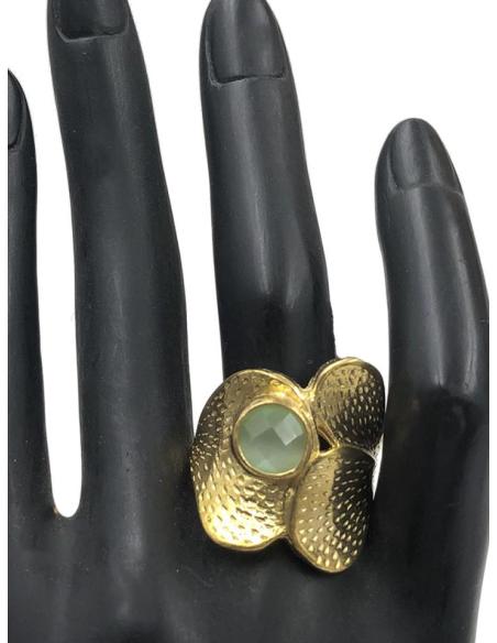 ANILLOS PARA BODAS DISEÑO DORADO CON DETALLE VERDE AGUA