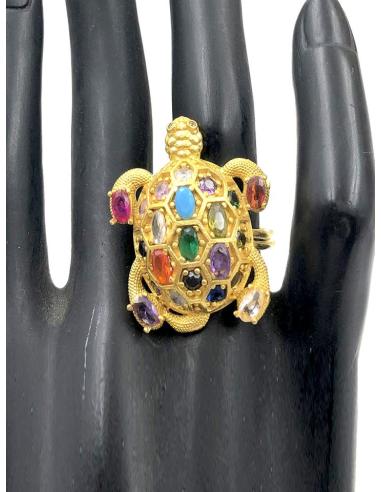 ANILLOS DE TORTUGAS MULTICOLOR CON PEDRERIA BRILLO
