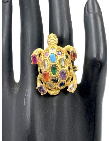 ANILLOS DE TORTUGAS MULTICOLOR CON PEDRERIA BRILLO