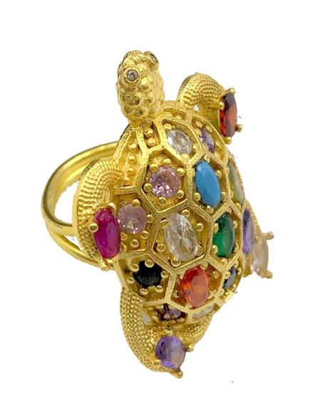 ANILLOS DE TORTUGAS MULTICOLOR CON PEDRERIA BRILLO