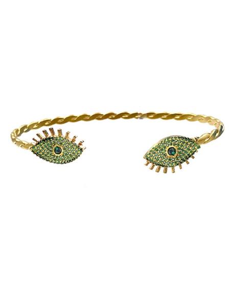 PULSERAS DORADAS Y VERDES ESMERALDA CON OJO DE LA SUERTE