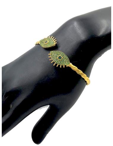 PULSERAS DORADAS Y VERDES ESMERALDA CON OJO DE LA SUERTE