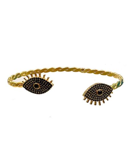 PULSERAS DORADAS Y NEGRAS CON OJO TURCO DE LA SUERTE