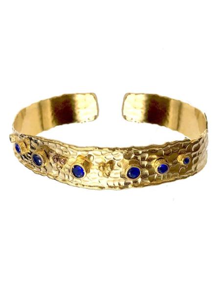 PULSERAS DORADAS CON PEDRERIA AZULONA PERFECTA PARA BODAS