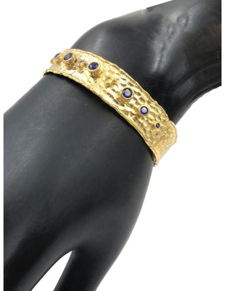PULSERAS DORADAS CON PEDRERIA AZULONA PERFECTA PARA BODAS