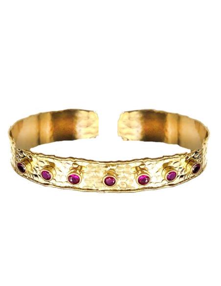PULSERAS DORADAS CON PEDRERIA FUCSIA PERFECTA PARA BODAS